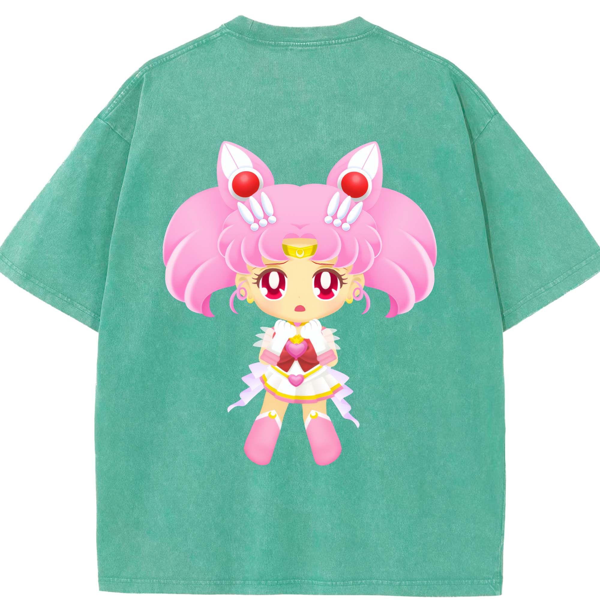 （画像用） 美少女戦士セーラームーン ちびうさ Sailor Moon Chibiusa Tsukino Usagi Small Lady Serenity 綿100% ヴィンテージ風 半袖Tシャツ（背面プリント）